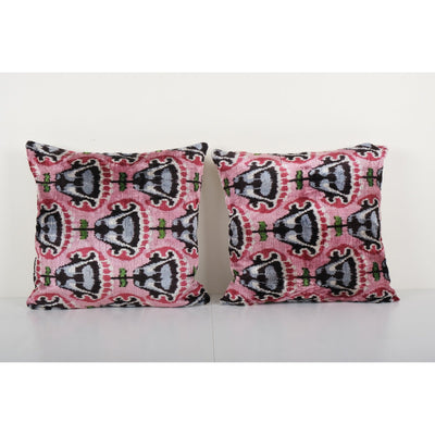 Fuchsia Pink & Blue Ikat Velvet Cushion Covers with Traditional Pattern, Front side is 100% Silk Velvet, Back side is Soft deals Burgundy Fabric